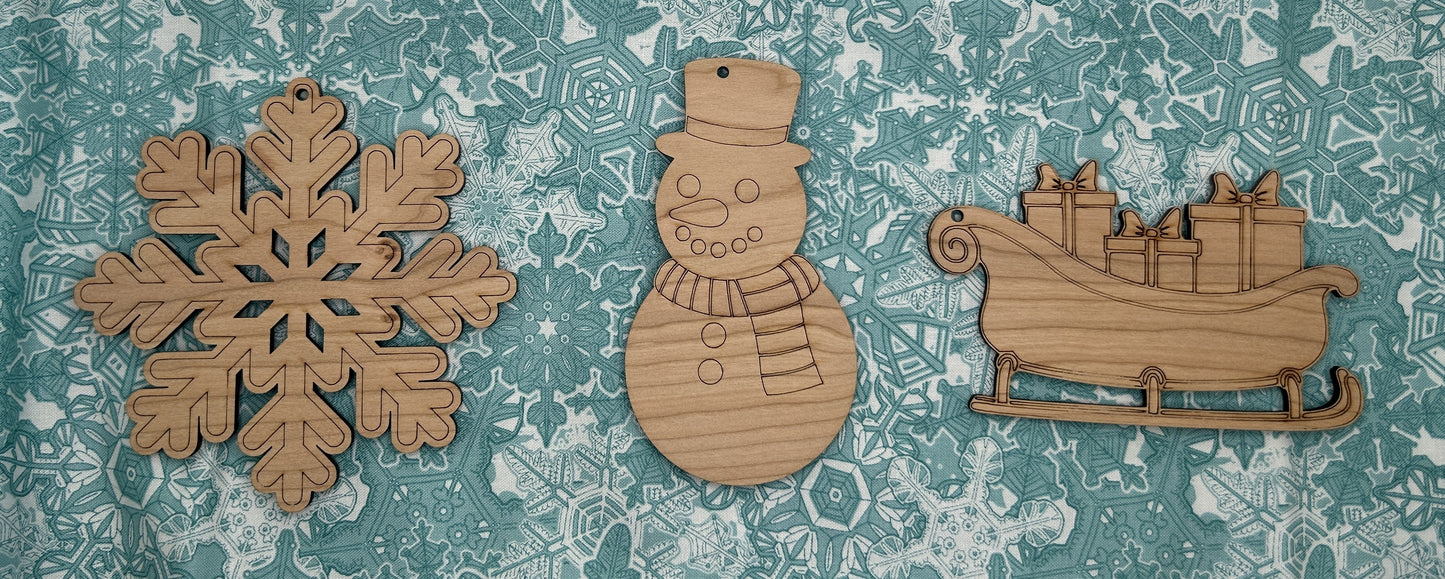 Paintable Solid Cherry Wood Christmas Ornaments